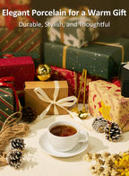 Yedio Porcelain 8 oz Coffee Cups with Saucers and Metal Stand, Porcelain Stackable Cappuccino Cups with Metal Stand, White, Set of 4