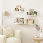 Heimlove White Deep Floating Shelves for Wall, 16W x 8D Wood Wall Shelves Set of 2, Wide Floating Bookshelf for Living Room, Kitchen, Office, Bedroom and Decor Storage, with Black Bracket - White