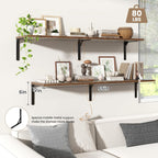 Fun Memories Rustic Brown 12 Inch Deep Floating Shelves Set of 2, Wall Mounted Shelf with Metal Brackets, Rustic Wood Wall Shelf for Bathroom, Kitchen and Living Room