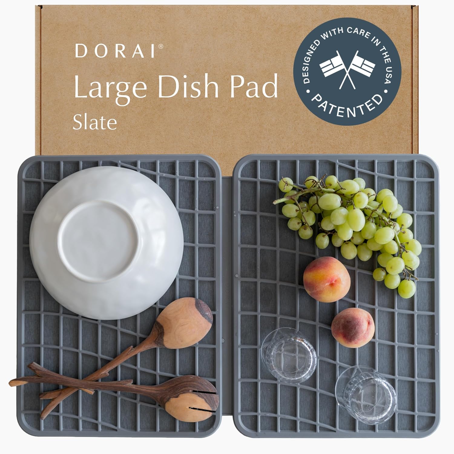 Dorai Home Dish Pad - Diatomaceous Earth Stone Drying Mat for Kitchen Counter - Quick Drying -Stone Dish Drying Mat for Kitchen - (24.6" x 16.5")