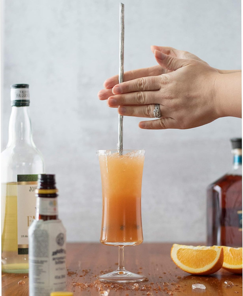 Piña Barware Swizzle Stick Stirrer - Stainless Steel with Handmade Wood-Grain Finish (Narrow Width, One Swizzle Stick)