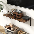 Fun Memories Rustic Brown 12 Inch Deep Floating Shelves Set of 2, Wall Mounted Shelf with Metal Brackets, Rustic Wood Wall Shelf for Bathroom, Kitchen and Living Room