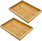 Bam & Boo (2-Pack) Natural Bamboo Rectangle Serving & Vanity Tray - for Kitchen, Bathroom, Countertop, Coffee Table (13.75" x 10.25" x 1.2")