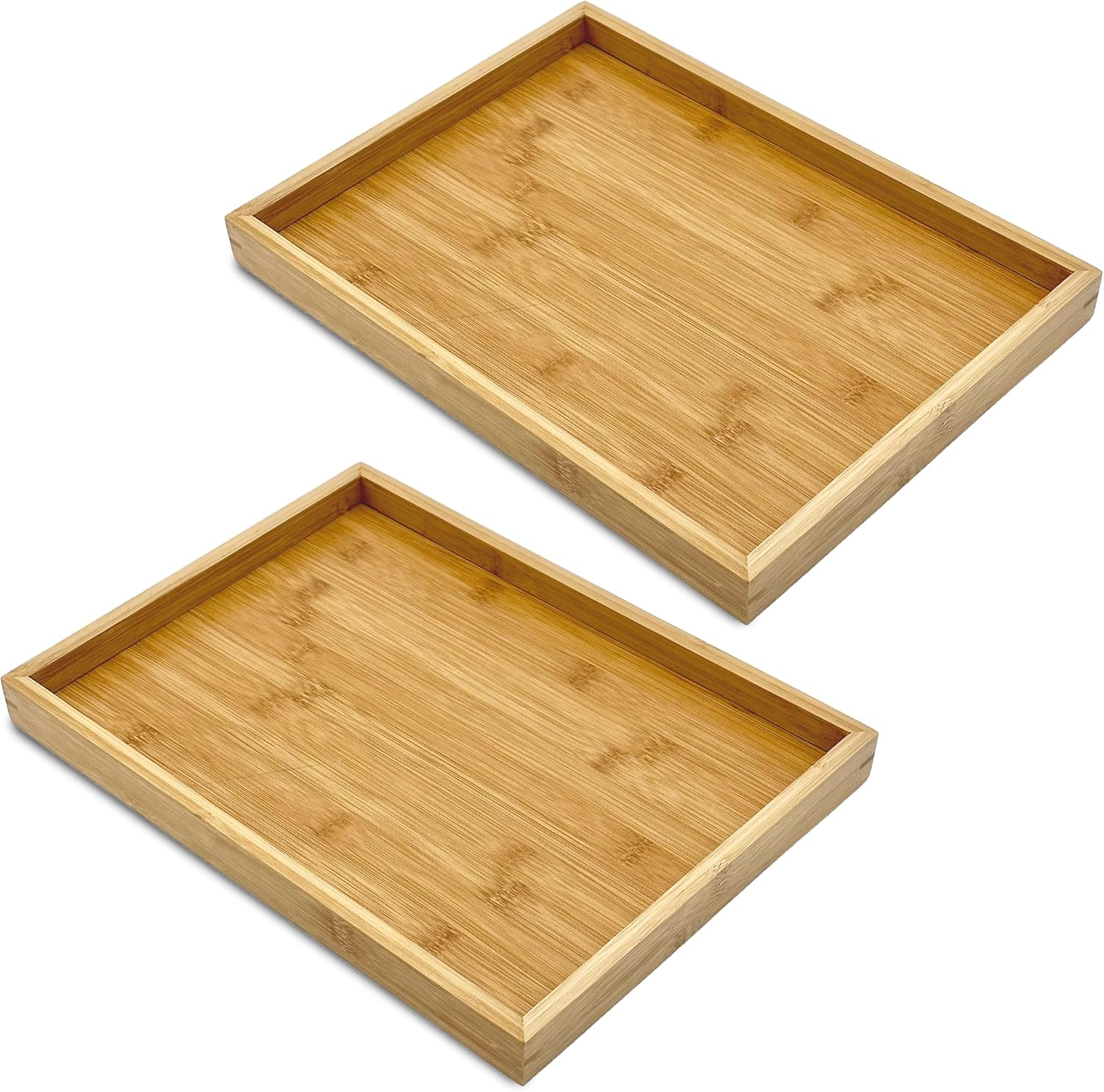 Bam & Boo (2-Pack) Natural Bamboo Rectangle Serving & Vanity Tray - for Kitchen, Bathroom, Countertop, Coffee Table (13.75" x 10.25" x 1.2")