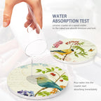 Coaster for Drinks Set of 6, Vintage Watercolor Bird Flower Absorbing Round Ceramic Stone Coaster with Cork Base,Tabletop Protection Mat for Mugs and Cups,Coffee Table Wine Glass Home Bar 4 Inch