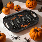 Oasis Choice 2-Pack Halloween Skeleton Serving Trays, 18" Large Handled Tray & 13" Chip & Dip Platter for Horror Party, BBQ, picnics and Birthday Decor (Bamboo Fiber, Black, 18inch)