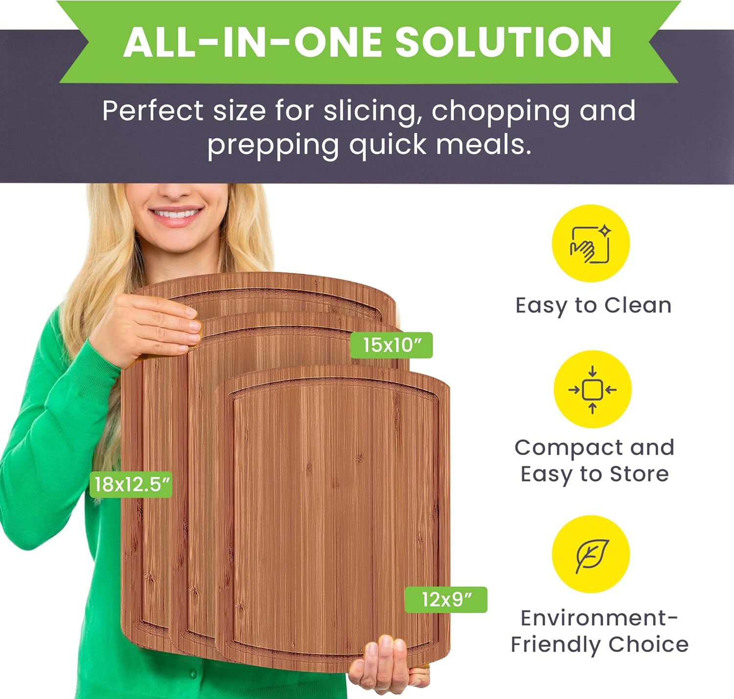 Bamboo Cutting Board Set of 3 - Dark