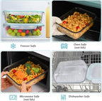 2Pack 9.8 Cups/ 78 Oz Large Glass Food Storage Containers with Lids, Glass Meal Prep Containers with Airtight Lids - BPA Free, Leakproof, Ideal for Food Storing/Serving, Microwave/Oven Safe