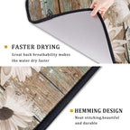 Rustic Daisy Board Dish Drying Mat for Kitchen Countertop 18x24 inch Fall Sunflower on Wooden Plank Dish Drainer Mats Fast Drying Country Shabby Chic Flower Dish Pad Vintage Kitchen Drying Decor Large