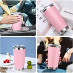 OMTech 20oz Tumblers Bulk, 12pc Stainless Steel Tumbler Set with Lid & Straw, Double Wall Vacuum Insulated Mug for Laser Engraver, Travel Coffee Mug for Hot & Cold Drinks, Pink Powder Coated Cup