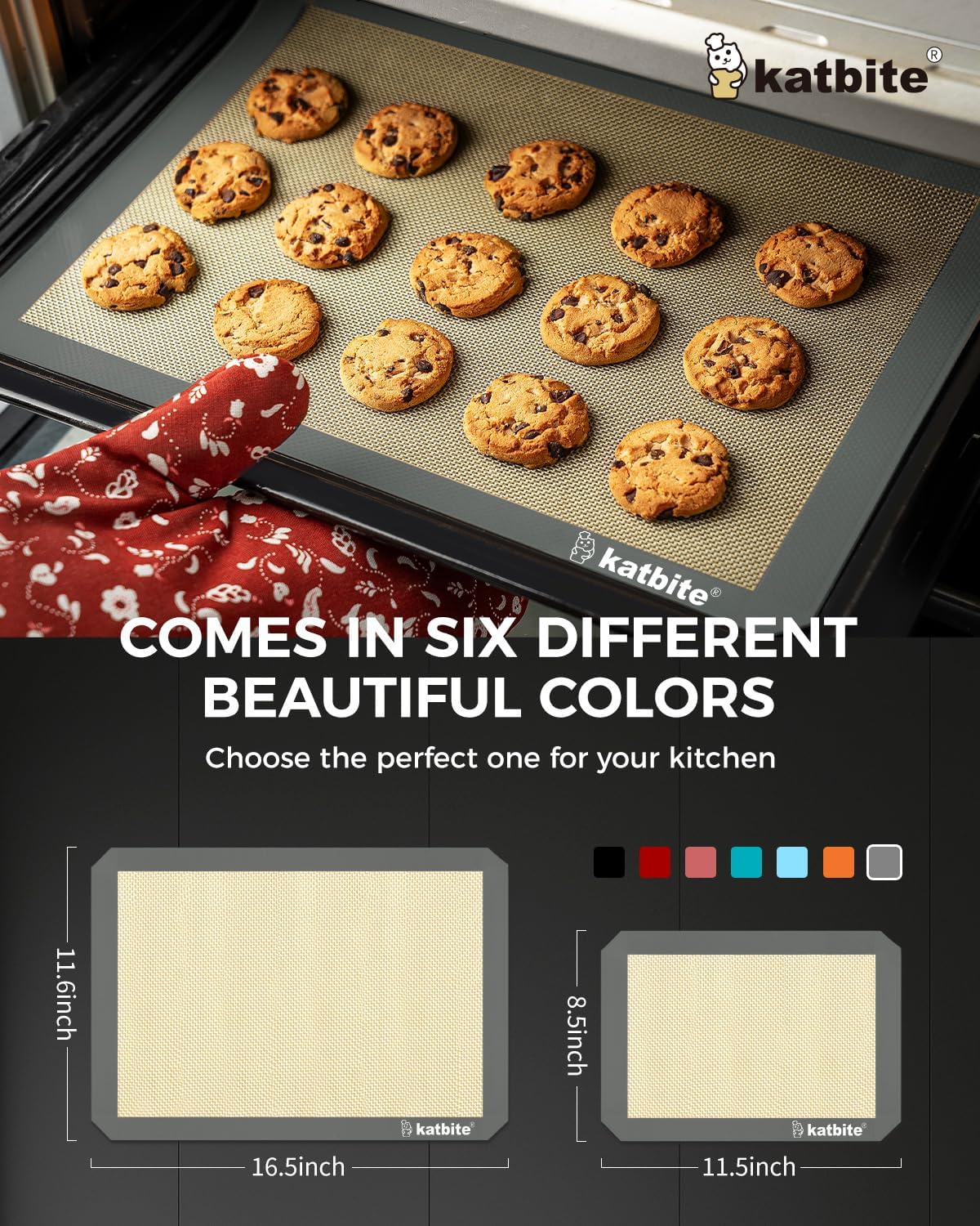 Silicone Baking Mat, Katbite Large Baking Mat Set of 3-2 Half Sheets Mats (11 5/8" x 16 1/2") + 1 Quarter Baking Sheets, Reusable & Nonstick Bakeware Mats for Cookies, Macarons, Bread and Pastry