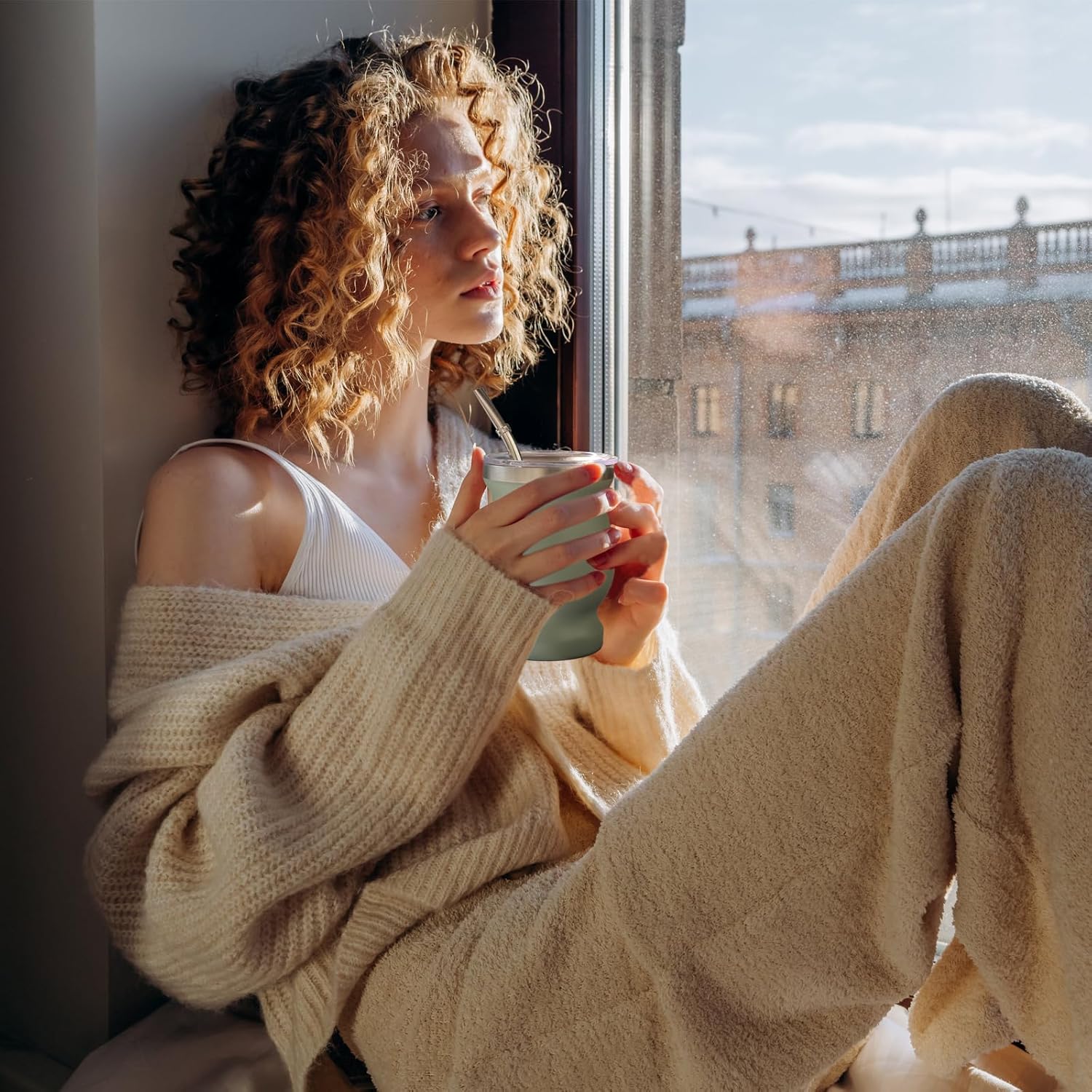 Beruth Bombilla Yerba Mate Gourd, 8oz Stainless Steel Tea Cup Set with a Multifunctional Lid, Two Straws and Cleaning Brushes, Double Walled Coffee Mug Heat Insulation Anti Scalding (Avocado Green)