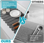 Extral Large Quick Dry Stone Drying Mat for Kitchen Counter,28"(L)x16"(W) Collapsible Eco-Friendly Absorbent Diatomaceous Earth Mat for Dishes Cups,Dish Drying Mats (Deep gray-Ellipse, 28x16 inch)