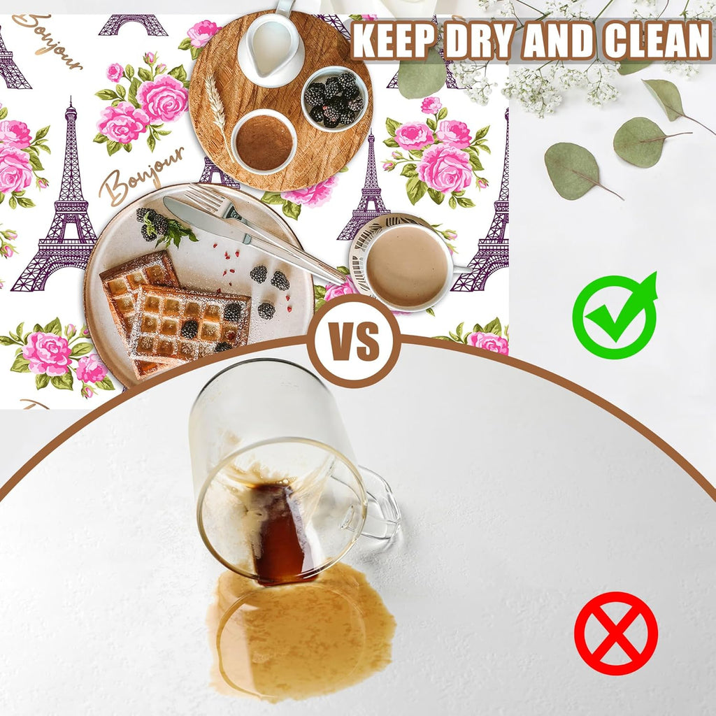 Eiffel Tower with Pink Rose Coffee Mat Absorbent Dish Drying Mat for Kitchen Counter Hide Stain Rubber Backed Coffee Bar Accessories Fit Under Espresso Machine Dish Drainer 11.8 x 19.7 Inch