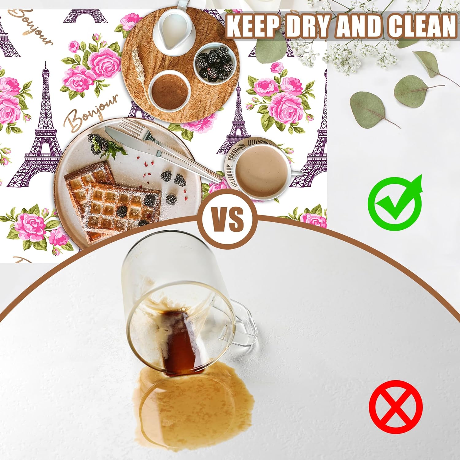 Eiffel Tower with Pink Rose Coffee Mat Absorbent Dish Drying Mat for Kitchen Counter Hide Stain Rubber Backed Coffee Bar Accessories Fit Under Espresso Machine Dish Drainer 11.8 x 19.7 Inch