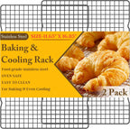 2PCS Cooling Racks for Cooking and Baking -11.65''x16.85''Heavy Duty Stainless Steel Wire Rack for Baking, Grilling, Roasting - Oven & Dishwasher Safe - Fits Half Sheet Pan（Black）