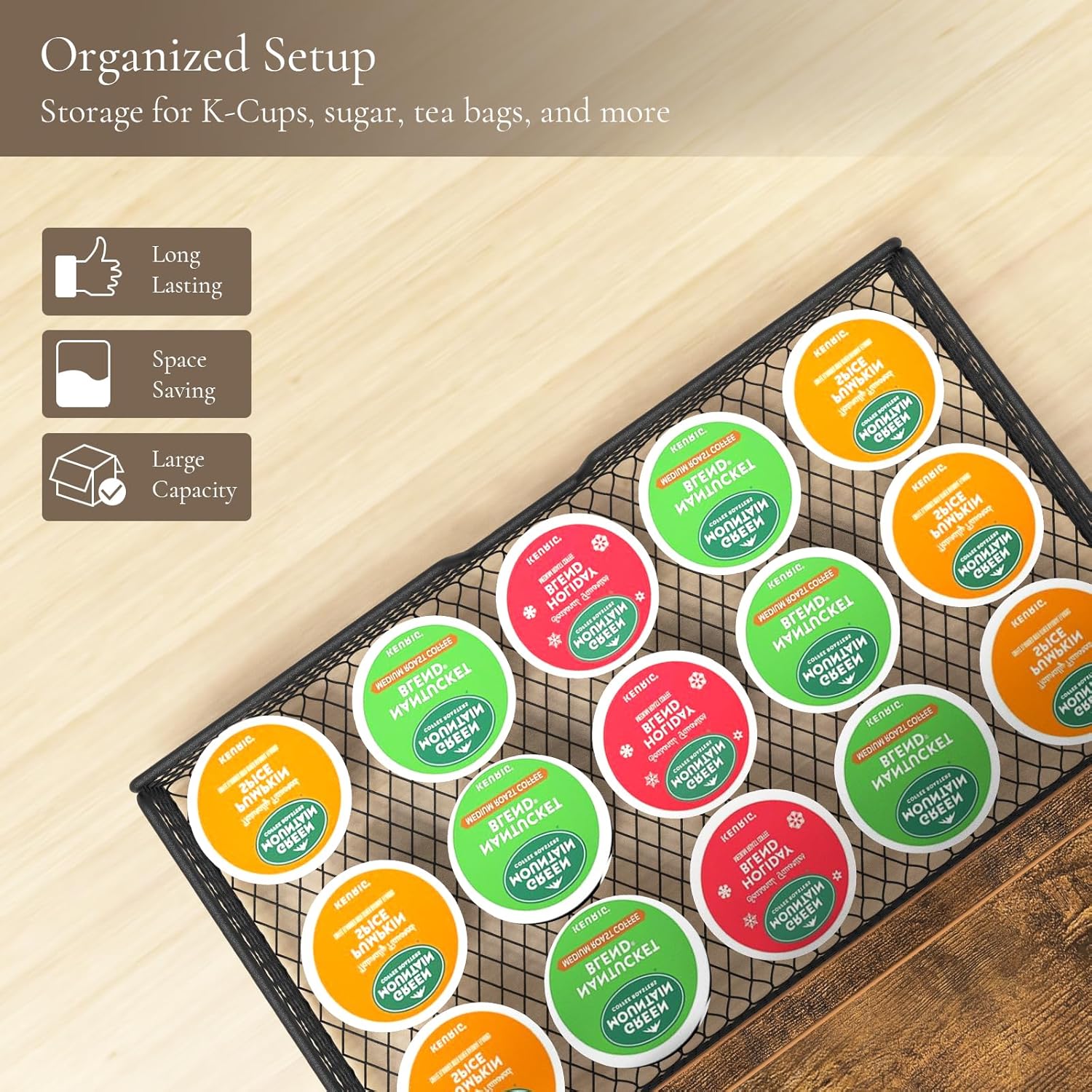 Coffee Bar Organizer, 3 Tier Coffee Station Organizer for Countertop, Mug Cup Holder Stand with 12 Hooks, with K Cup Storage Drawer, Tea Organizers Accessories for Home Office