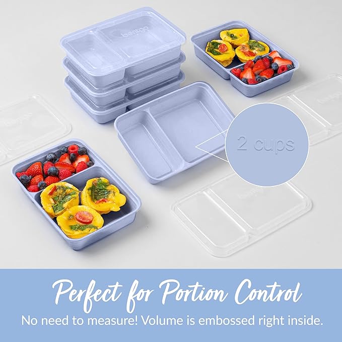 Bentgo Prep - 20-Piece 2-Compartment Reusable Meal Prep Containers with Lids, PFAS & BPA Free Materials, Durable, Microwave, Freezer, & Dishwasher Safe To Go Food Storage (Periwinkle)
