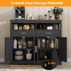 Buffet Sideboard with Storage Farmhouse with 4 Doors, 47'' Large Kitchen Storage Cabinet Wood Coffee Bar Cabinet Buffet Table with Shelves for Kitchen, Dining Room, Entryway