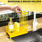 Cisily Yellow Sink Caddy Organzier with High Brush Holder, Sponge Holder for Sink, 304 Rustproof Stainless, Kitchen Countertop Soap Dispenser Organizer,Yellow Kitchen Decor and Accessories