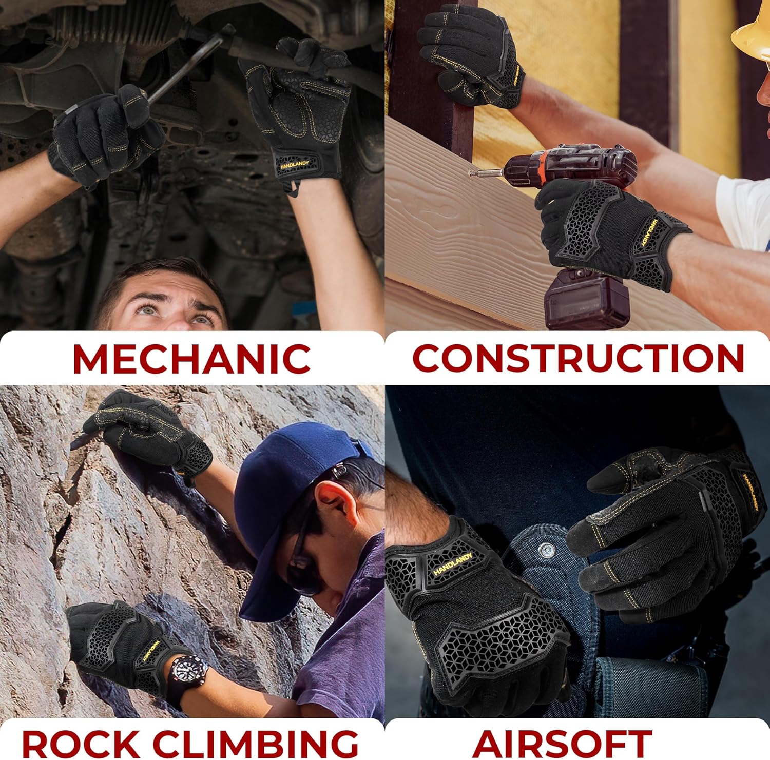 HANDLANDY Work Gloves for Men & Women, Utility Mechanic Working Gloves Touch Screen, Flexible Yard Work Gloves