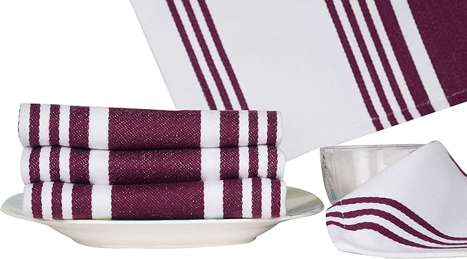 Urban Villa Kitchen Towels 100% Cotton Dish Towels for Kitchen (Set of 6) 20”x30” Dish Cloths Highly Absorbent Kitchen Linen Set with Hanging Loop Perfect for Drying Dishes Cleaning Towels-Wine White