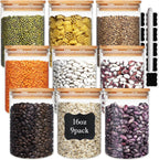 Glass Food Storage Containers Jars with Airtight Bamboo Lid 16 oz 9 pcs, 490 ml Pantry Organization Jar, Glass Terrarium with Lid, Spice, Flour and Sugar Container, Canister Set for Kitchen Counter