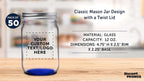 DISCOUNT PROMOS 50 Decorating Mason Jars Set, 12 oz. - Customizable Text, Logo - Canning, Aluminum Lid - Blue