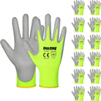 DULFINE Safety Work Gloves for Men PU Coated 12 Pairs Bulk Pack,Hi-Vis Yellow Seamless Knit Glove with thin Polyurethane Coated Smooth Grip on Palm & Fingers,Ideal for General Duty Work (XX-Large)