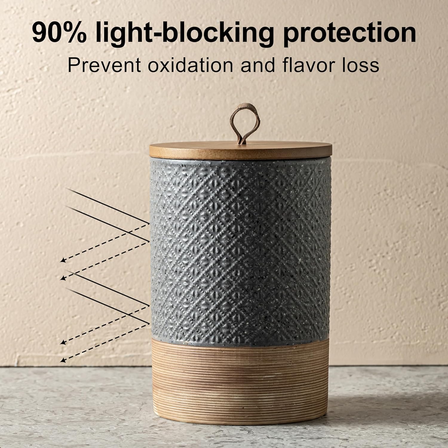 Ceramic Spice Jars with Lids, Coffee Canister with Airtight Lid, Small Kitchen Food Storage Jars for Spice Sugar Tea Bag, Stackable Decor Kitchen Jar for Counter - Gray & 20 fl.oz