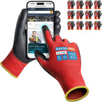 KAYGO Safety Work Gloves PU Coated for Men and Women- KG11P,12 Pairs,Seamless Knit Glove with Two Fingers Touchscreen,Ideal for General Duty Work (Red,L)