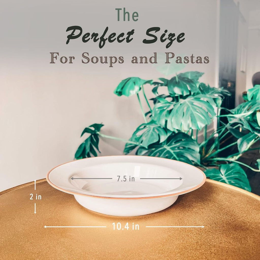 Mora Ceramic Wide Rimmed Soup Bowl 25oz, Set of 4 - For Pasta, Italian, Spaghetti, Dipping Bread, Fancy Dinner etc. Large Plate/Bowls Hybrid For Everyday & Restaurant Use, Large Flat Rim - Vanilla
