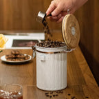 TEDSWAIT Coffee Container with Sealed Cantilever Lid and Scoop, Airtight Stainless Steel Kitchen Food Storage Canister with Date Tracker, 1.8L(White)