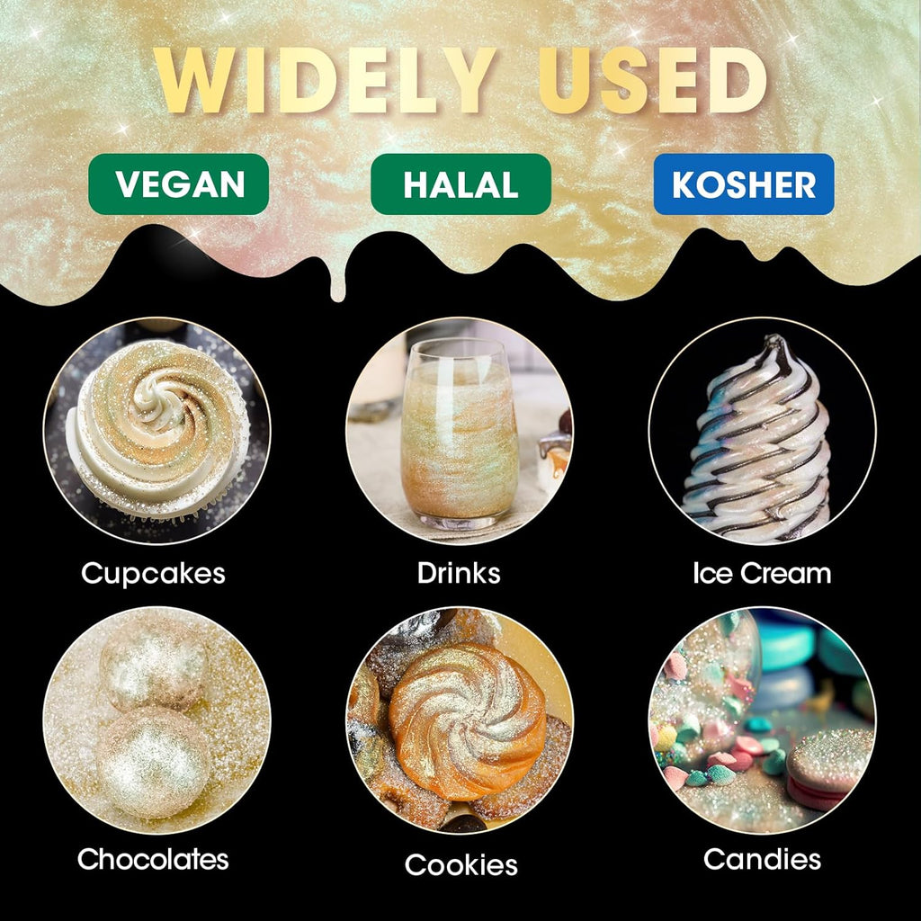 NiHome 0.18oz/5g Edible Food-Grade Glimmer Powder Glitter Luster Dust Metallic Food Decorating Sprinkle Dust for Drink Wine Beverage Cake Candy Dessert Bakery Restaurant Vegan (Iridescent Yellow)