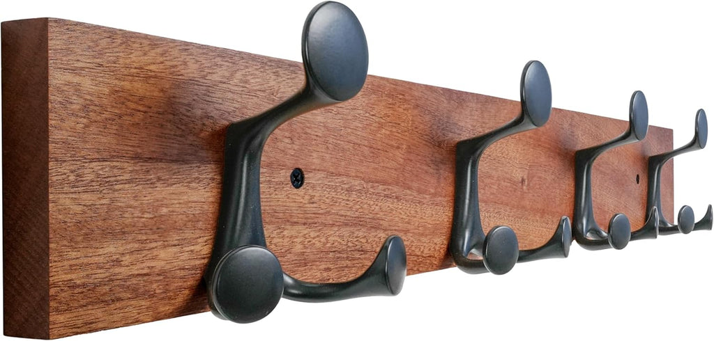 SKOLOO 24-Inch Wood Coat Rack Wall Mount with 4 Triple Hooks - Ideal for Family Entrances, Classrooms, and Pet Supplies Storage - Perfect Coat Hooks for Wall,Mahogany (Sapele)