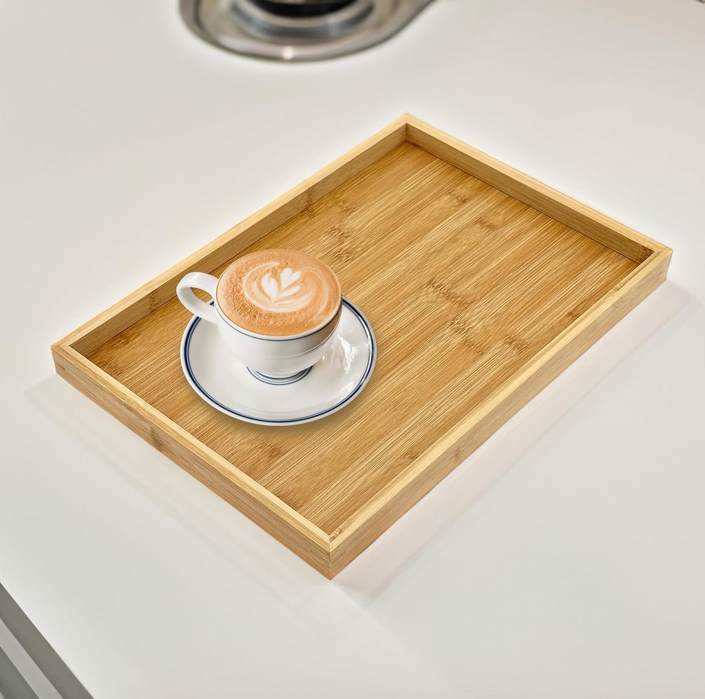 Bam & Boo (4-Pack) Natural Bamboo Rectangle Serving & Vanity Tray - for Kitchen, Bathroom, Countertop, Coffee Table (15.75" x 11" x 1.2")