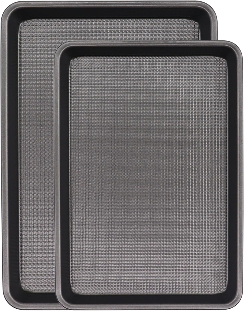 Cookie Sheets for Baking Nonstick, 2 Pack Heavy Duty 0.8mm Dark Gray Sheet Pan Set Quarter(9x13in) & Jelly Roll(10x15in), Diamond Textured Commercial Grade, Small Oven Safe