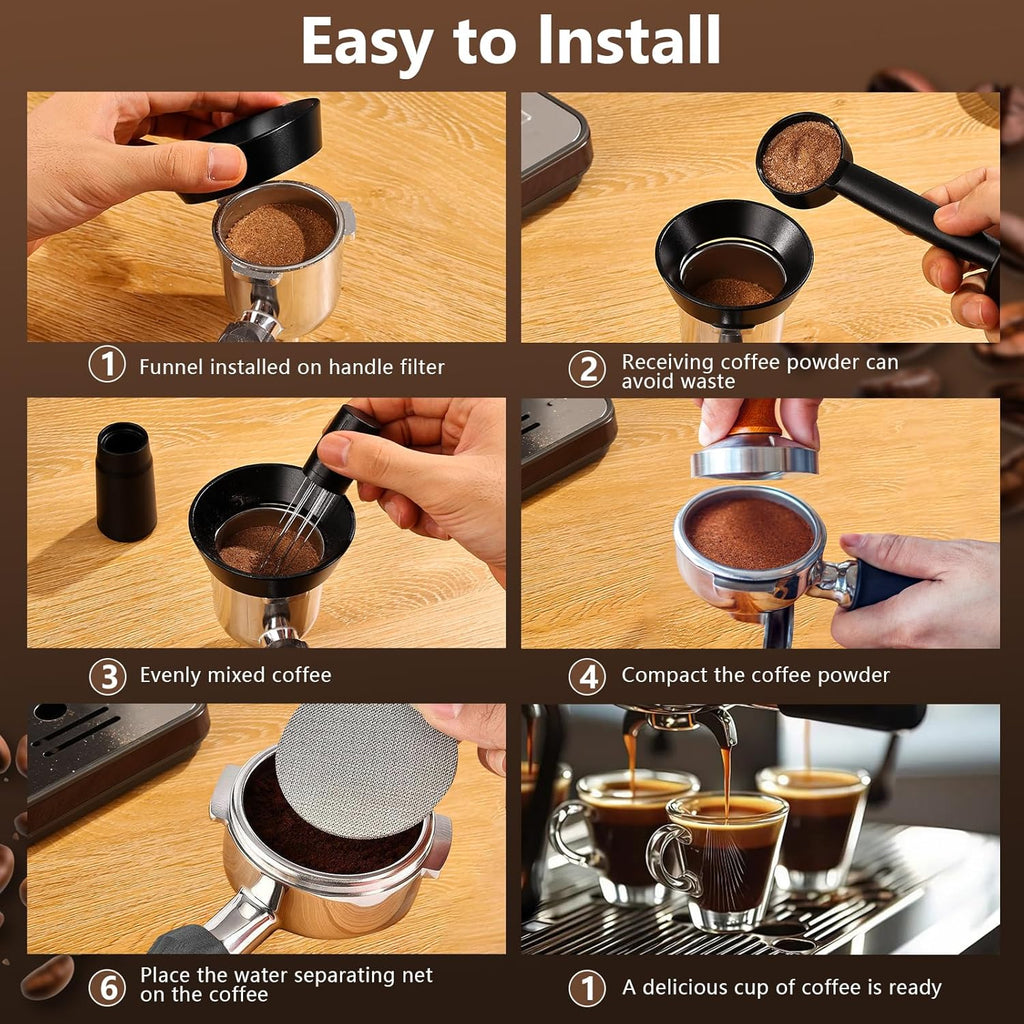 WDT Tool Espresso Distributor Accessory kit &1.7mm Thickness 150μm Mesh Puck Screen & 8 Magnets dosing ring Compatible with Breville Portafilter (WDT +54MM Black dosing ring&puck screen)