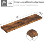 Vivelove Farmhouse Single Floating Shelves for Wall 48 in x 10.3in x 1.8in, Large Wall Long Shelves Heavy Duty 80 lbs for Bedroom, Living Room, Kitchen, Office, Rustic Shelf Book Home Decor, Brown