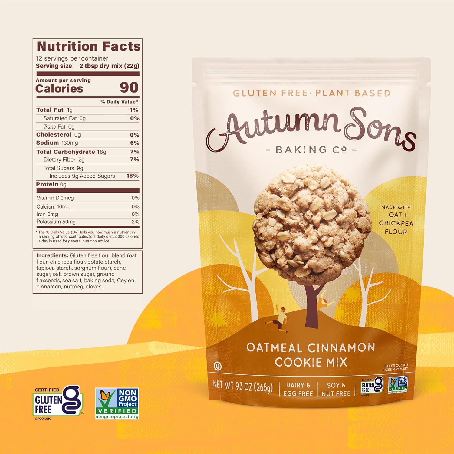 Autumn Sons Baking Co. Gluten Free Oatmeal Cinnamon Cookie Mix. Vegan Plant Based Baking Mix. Free From 11 Common Allergens. Dairy Free, Nut Free, Soy Free, Non GMO. 9.3 oz (Pack of 3)