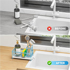 Cisily Blue Sponge Holder for Kitchen Sink, Sink Caddy Organizer with High Brush Holder, Kitchen Countertop Organizers and Storage Essentials, Rustproof 304 Stainless Steel, Soap Dispenser Organize