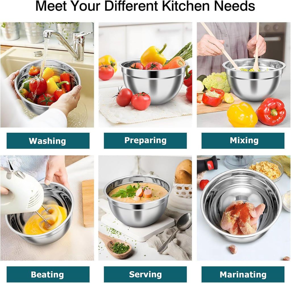 TeamFar Mixing Bowls, Stainless Steel Nesting Salad Bowls with Airtight Lids Set, For Serving/Mixing/Storing, Healthy & Heavy-duty, Dishwasher Safe & Easy Clean, 4.6/3 / 1.5 QT, Navy Blue