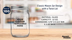DISCOUNT PROMOS 100 Decorating Mason Jars Set, 12 oz. - Customizable Text, Logo - Canning, Aluminum Lid - Clear