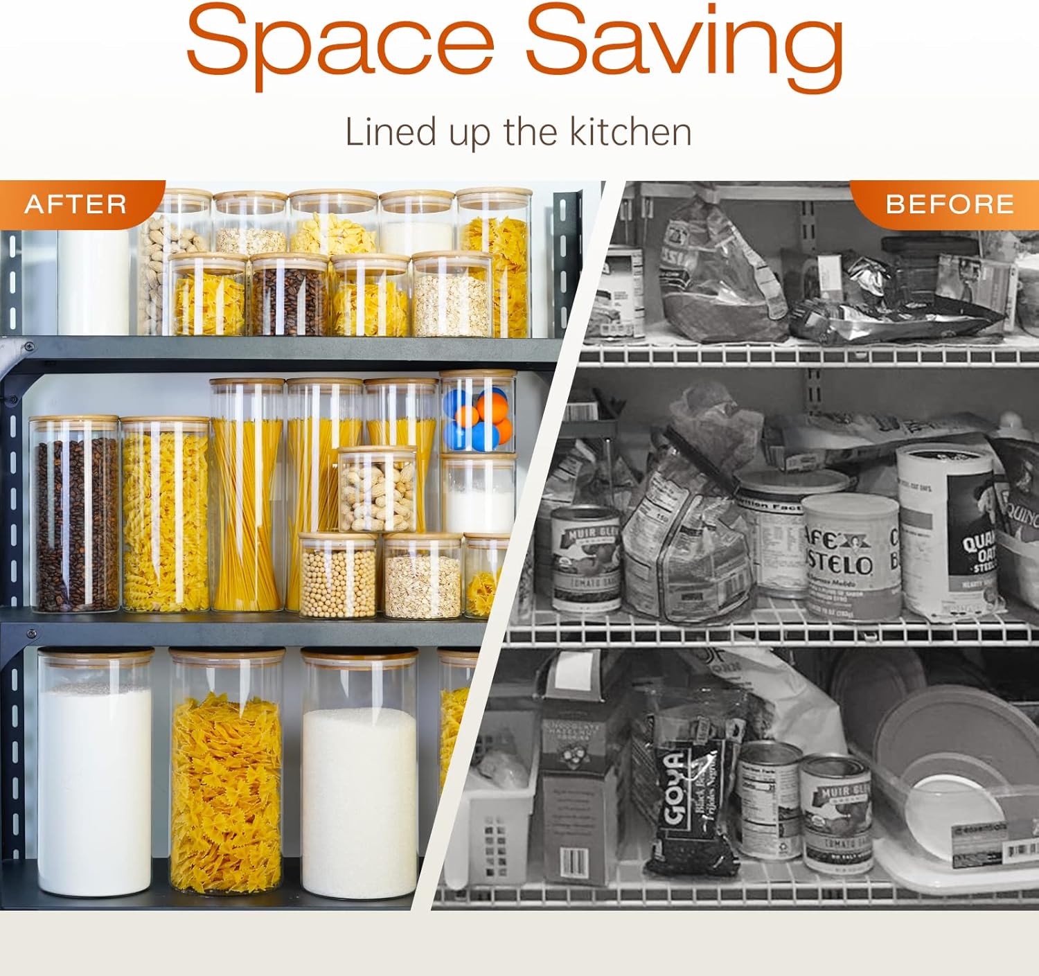 Large Glass Flour and Sugar Containers 180oz x2 [Set of 2], Glass Food Storage Containers with Bamboo Lids, Glass Jar with Airtight Lids for Spaghetti Pasta,Rice,Cereal,Candy,Coffee, Oat