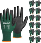 KAYGO Safety Work Gloves PU Coated,12 Pairs KG11PB Seamless Knit Glove for Men and Women, with Smooth Grip on Palm and Fingers, Ideal for General Duty Work (2X-Large,Dark Green)