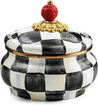 MACKENZIE-CHILDS Enamel Squashed Pot, Cute Enameled Container with Lid, 20 Ounces, Black-and-White Courtly Check