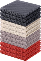 Kitinjoy 100% Cotton Kitchen Dish Cloths, 12 Pack Waffle Weave Ultra Soft Absorbent Dish Towels for Drying Dishes, Quick Drying Dish Rags, 12 X 12 Inch, Multicolor