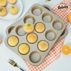 Mini Muffin Pan for Baking, Nonstick 12-Cavity Cupcake Pans, 2 Pack Cup Cake Tray, Bakeware for Oven Baking, Dishwasher Safe(Champagne Gold)