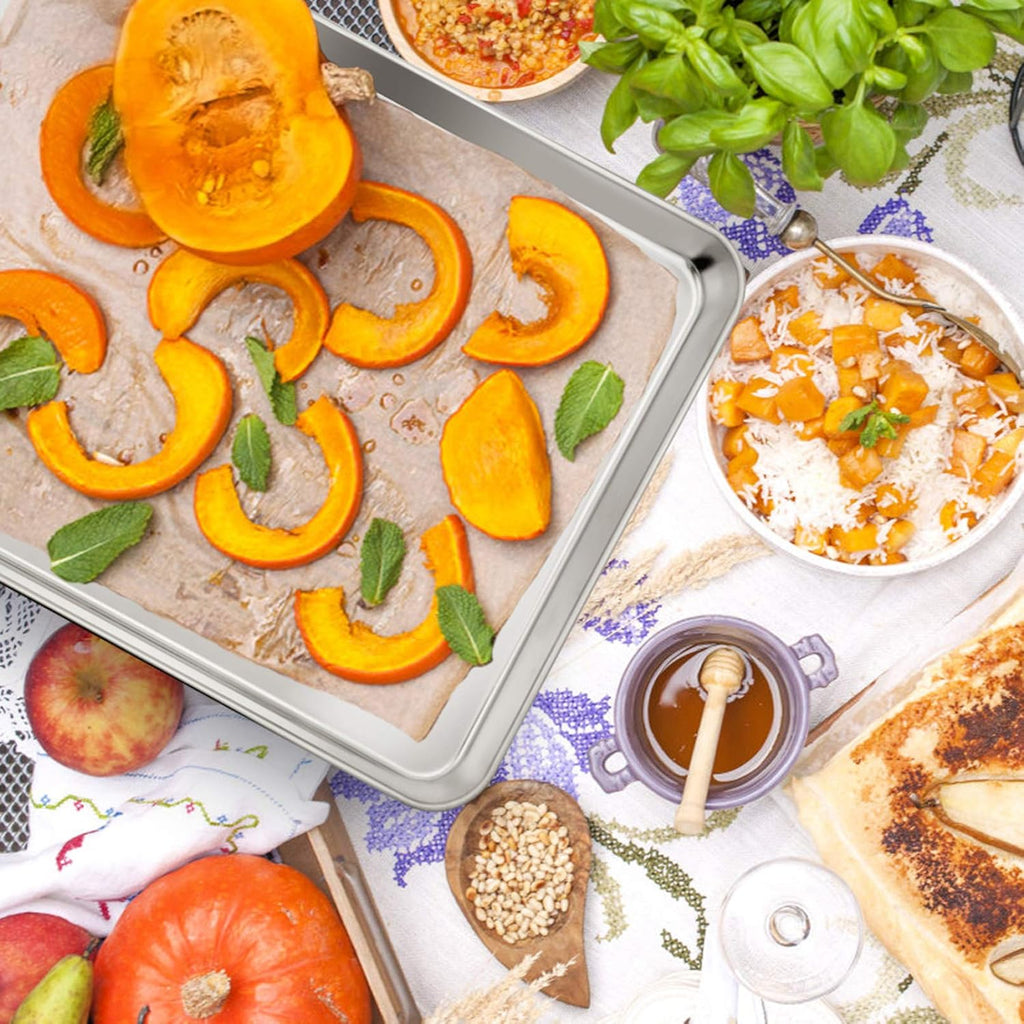 P&P CHEF 16 Inch Baking Cookie Sheet, Oven Pan Tray Stainless Steel Sheet Pan for Kitchen, Oven Bakeware for Multi Uses, Shiny Look & Dishwasher Safe, Healthy & Heavy Duty, 1Pc