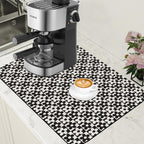 Black and White Checkered Flower Dish Drying Mat for Kitchen Counter Absorbent Coffee Mat Hide Stain Rubber Backed Drying Rack Pad Espresso Machine Coffee Bar Accessories 15.7 x 23.6 Inch